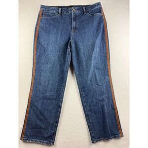 Talbots Modern Ankle Jeans Women's 16 Blue Denim Orange Velvet Side Stripe